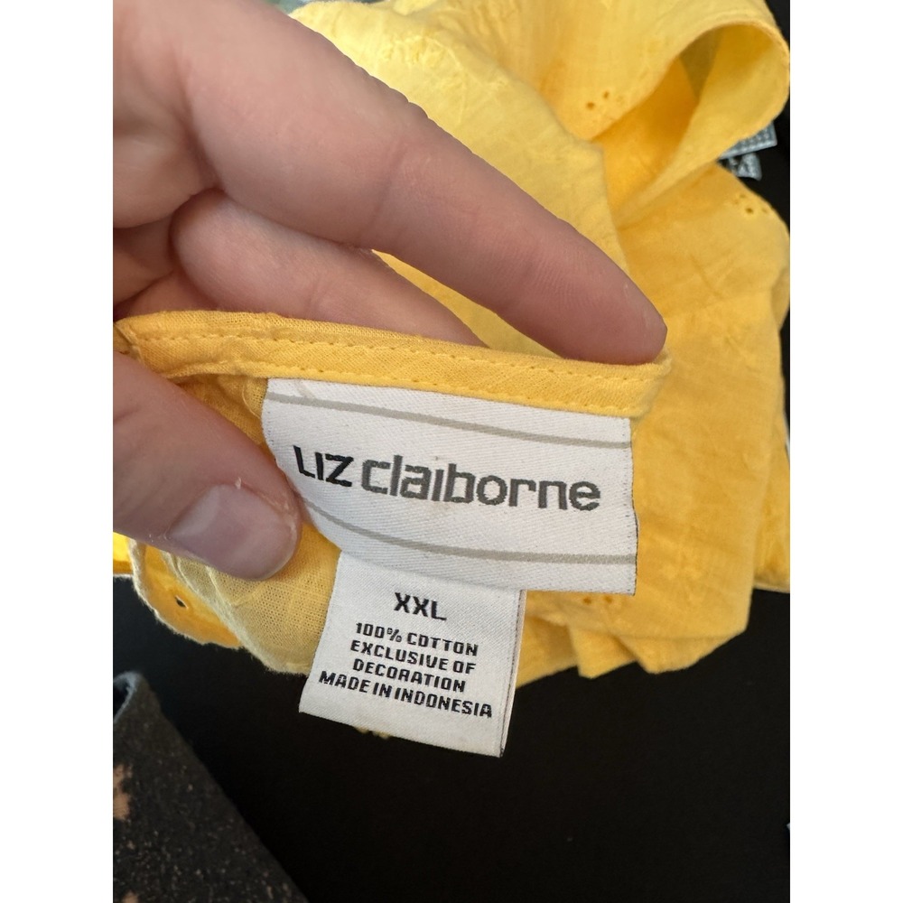 Liz Claiborne 2X Yellow Eyelet 100%‎ Cotton Top Spring Cottagecore Comfort Light - Picture 7 of 8
